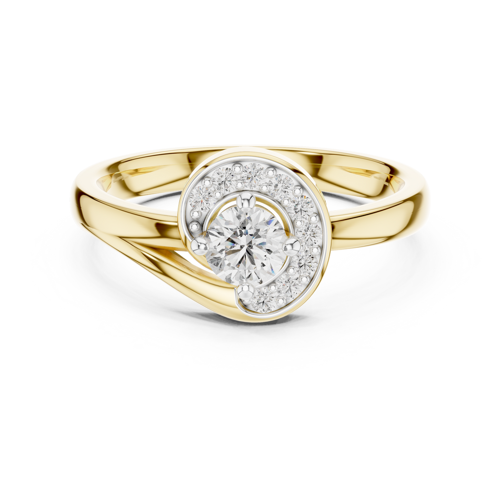 Spirelle Swirl Halo Split Shank Lab Grown Diamond Solitaire Ring