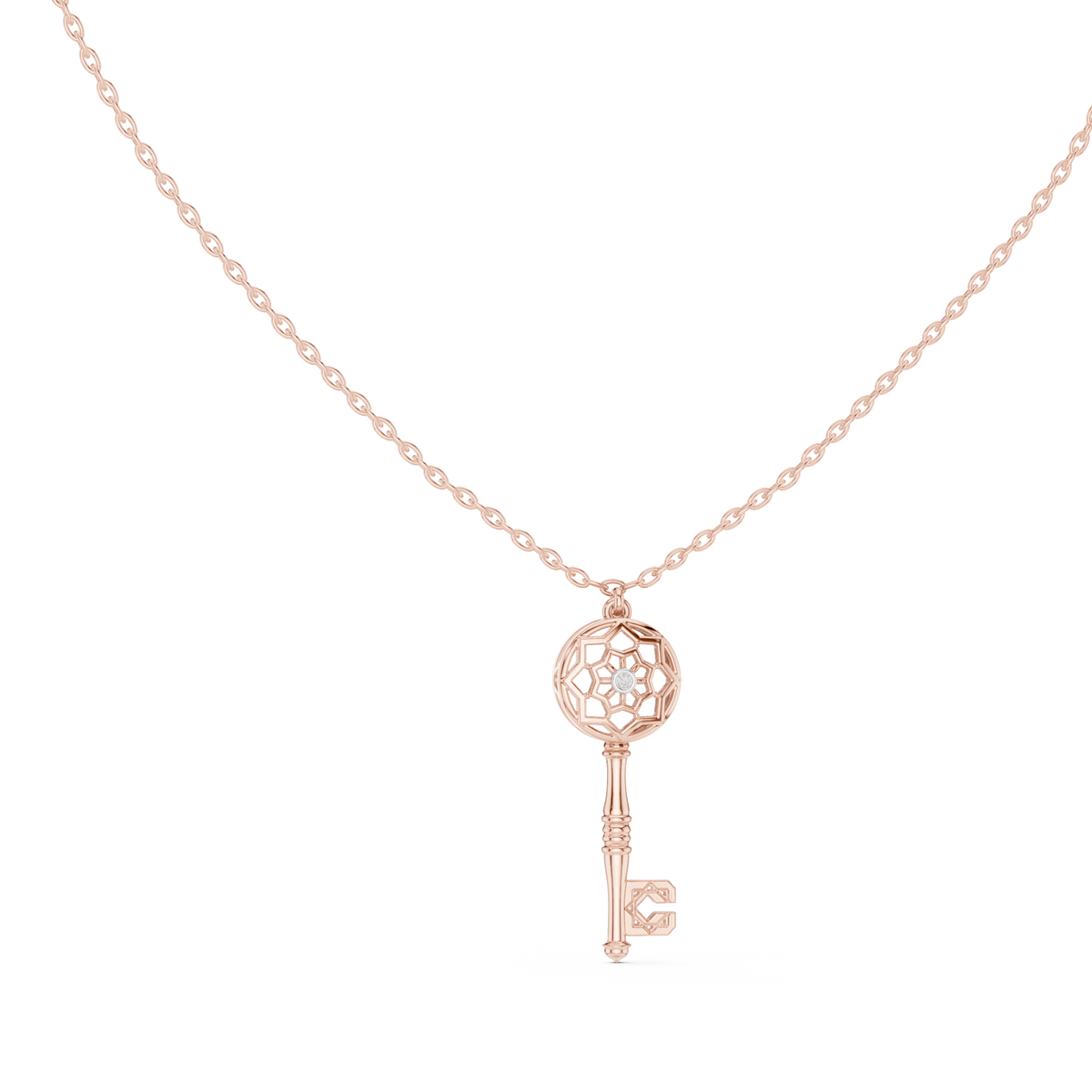 Keyora Ornate Key Lab Grown Diamond Pendant Necklace