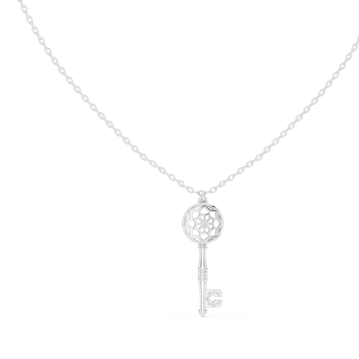 Keyora Ornate Key Lab Grown Diamond Pendant Necklace