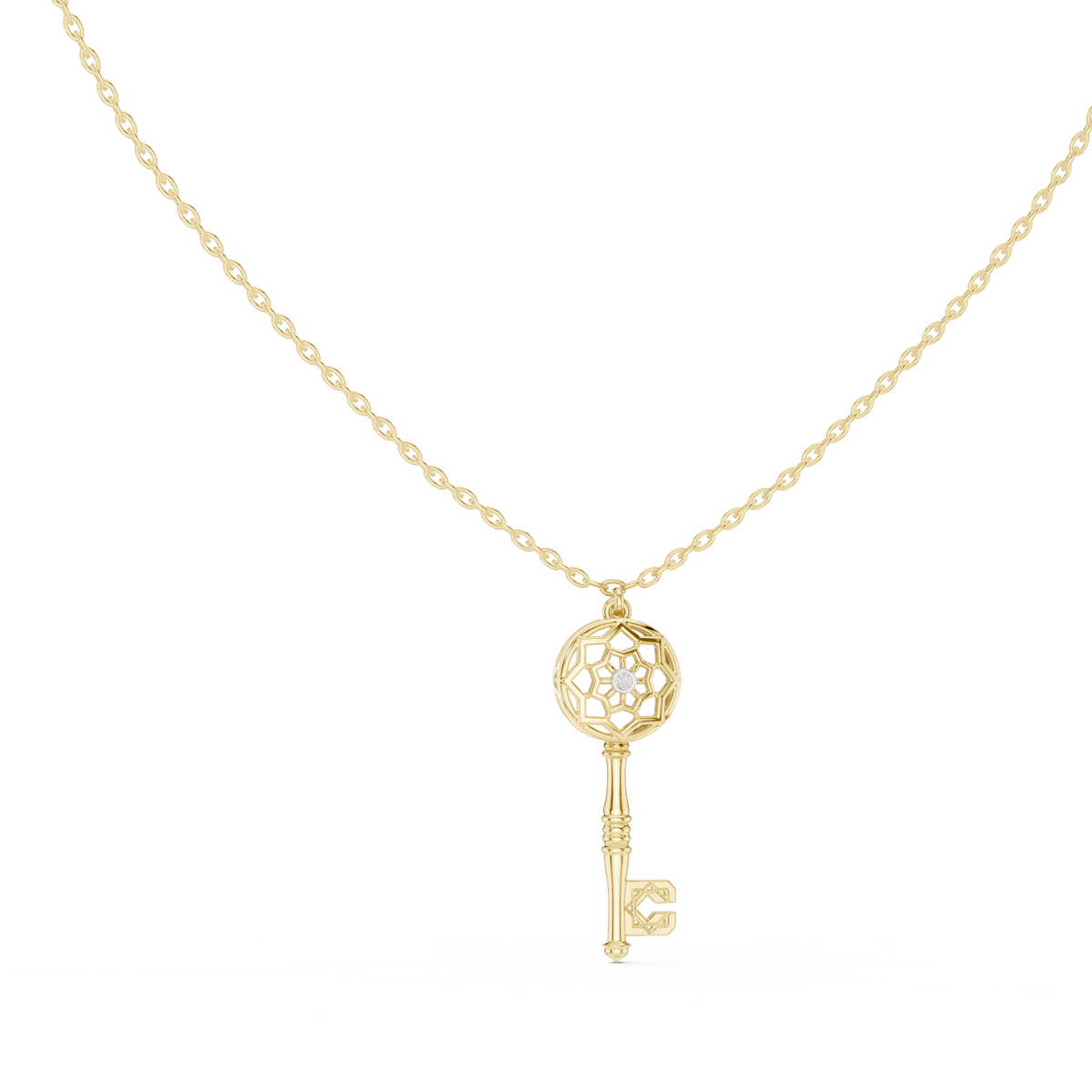 Keyora Ornate Key Lab Grown Diamond Pendant Necklace