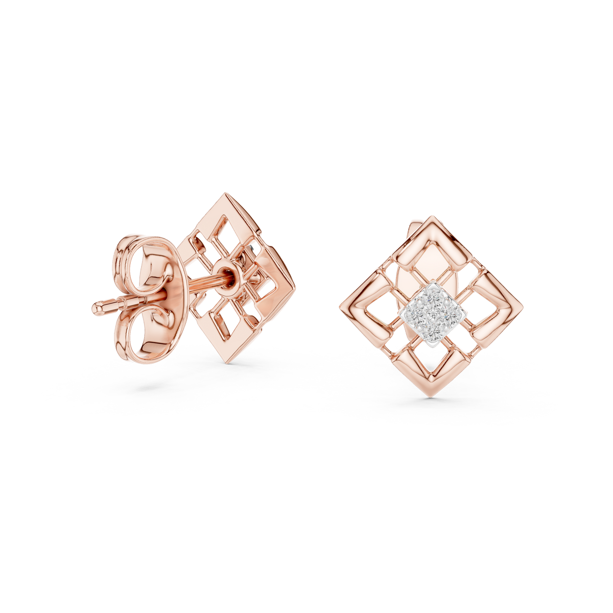 Rhombelle Open Lattice Diamond Shape Four Stone Cluster Lab Grown Diamond Earrings