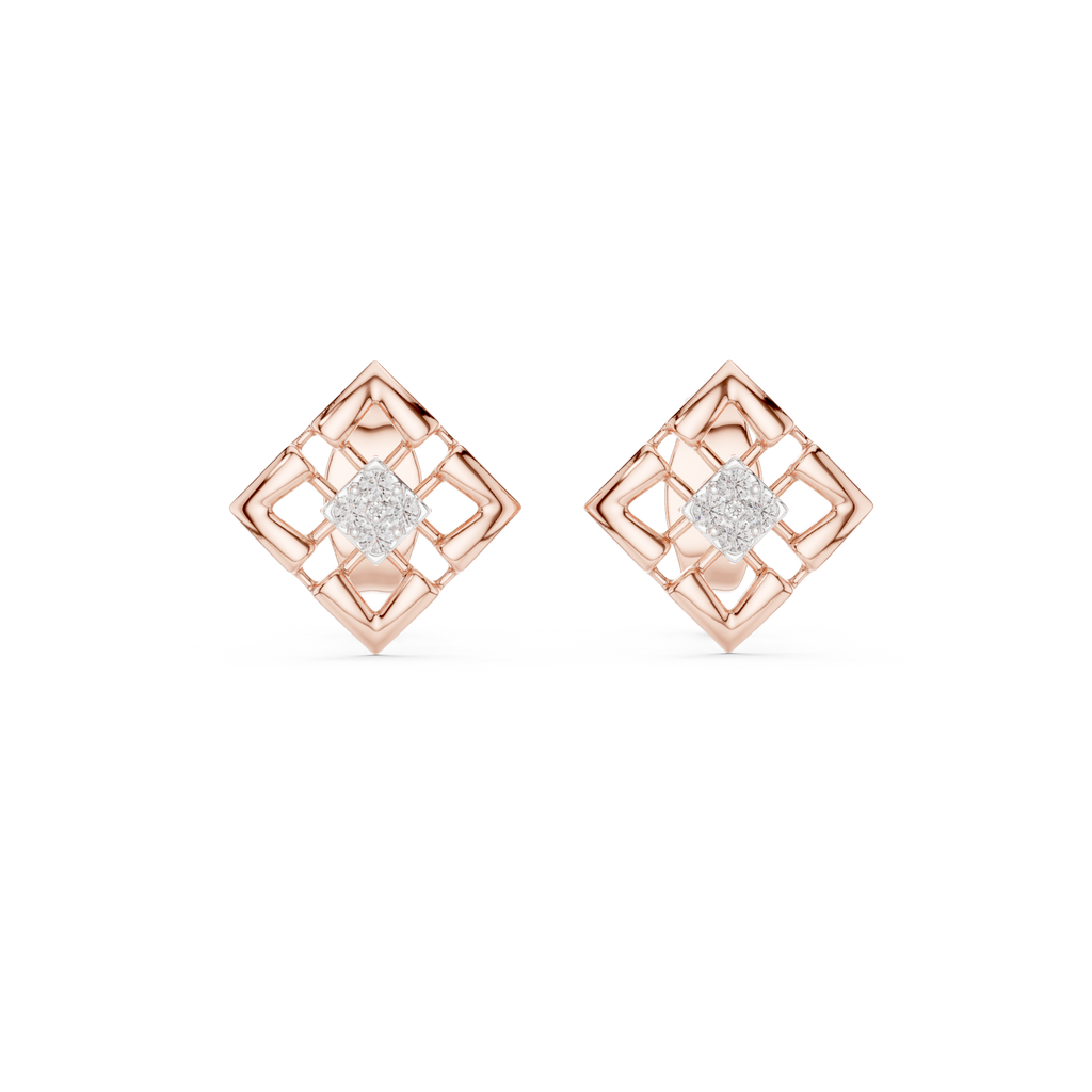 Rhombelle Open Lattice Diamond Shape Four Stone Cluster Lab Grown Diamond Earrings
