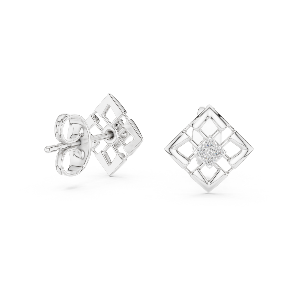 Rhombelle Open Lattice Diamond Shape Four Stone Cluster Lab Grown Diamond Earrings