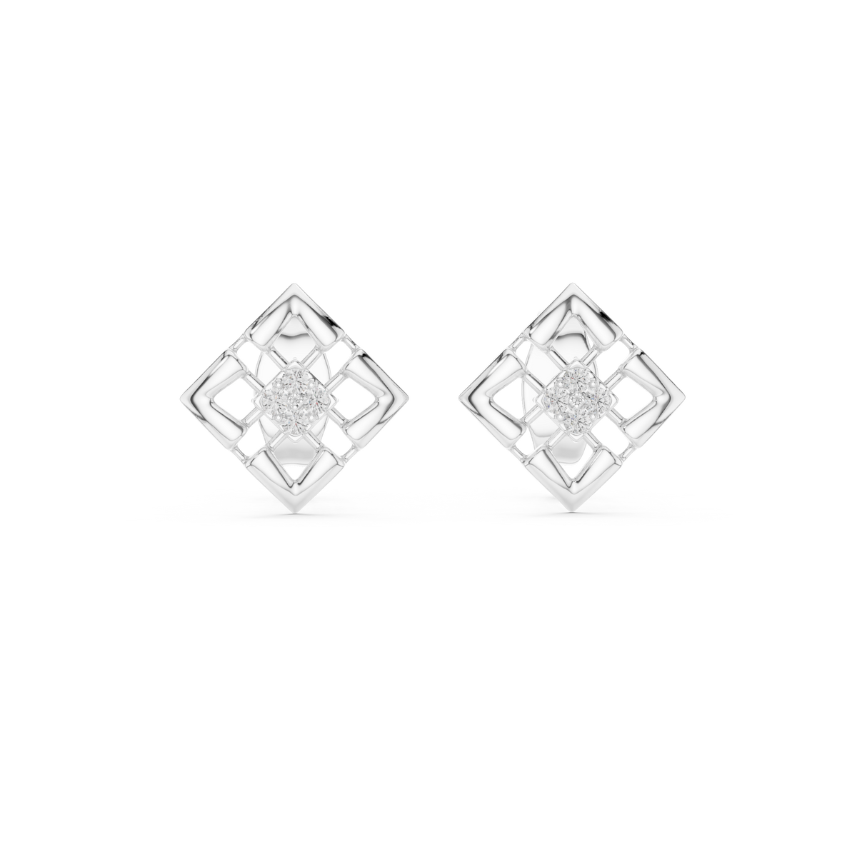 Rhombelle Open Lattice Diamond Shape Four Stone Cluster Lab Grown Diamond Earrings