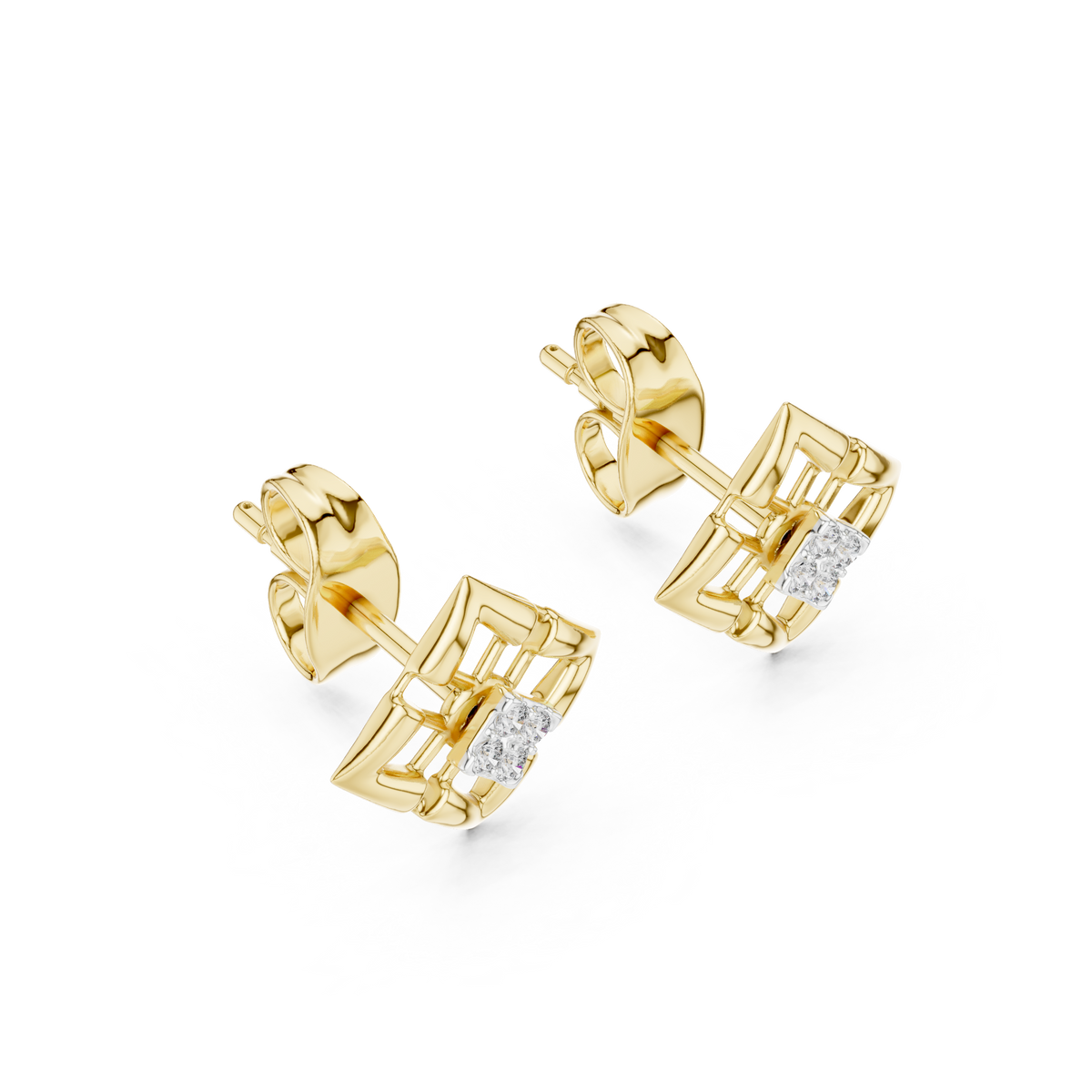 Rhombelle Open Lattice Diamond Shape Four Stone Cluster Lab Grown Diamond Earrings