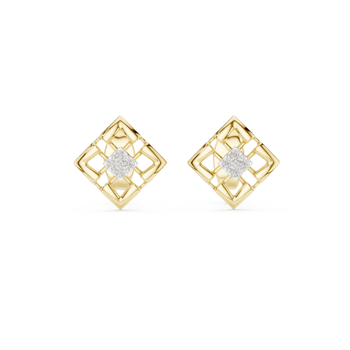 Rhombelle Open Lattice Diamond Shape Four Stone Cluster Lab Grown Diamond Earrings