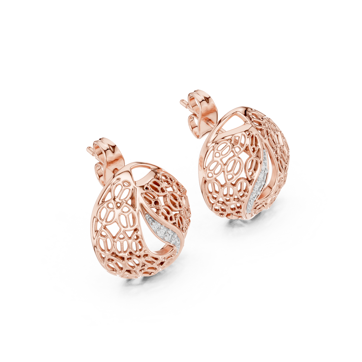 Coralle Lace Texture Curved Pavé Lab Grown Diamond Earrings