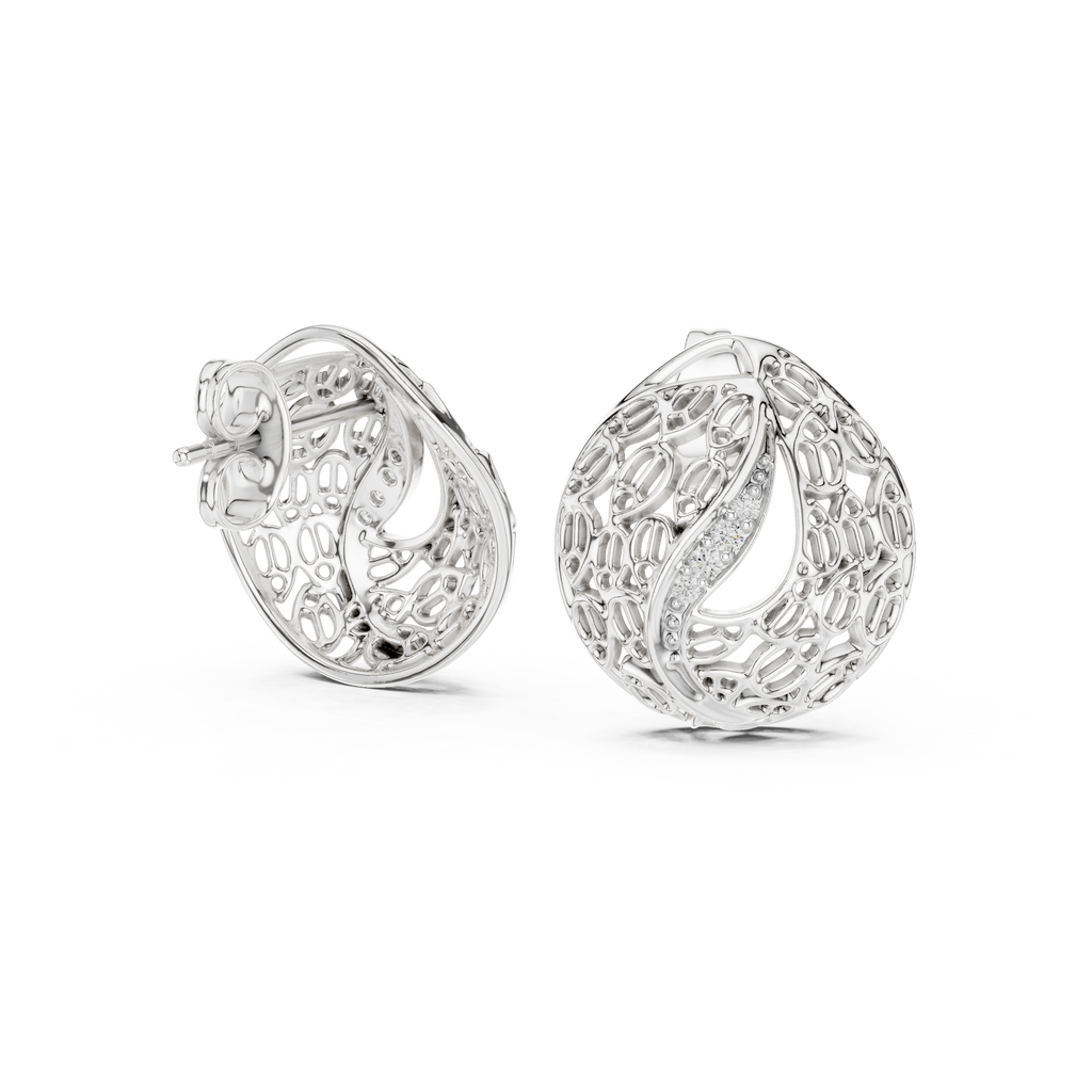 Coralle Lace Texture Curved Pavé Lab Grown Diamond Earrings