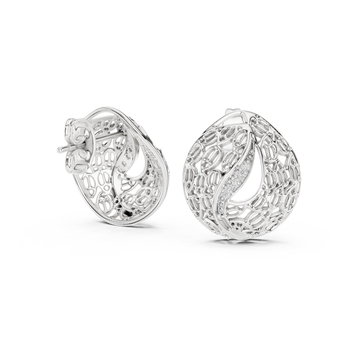 Coralle Lace Texture Curved Pavé Lab Grown Diamond Earrings