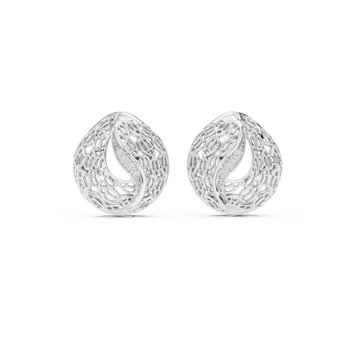 Coralle Lace Texture Curved Pavé Lab Grown Diamond Earrings