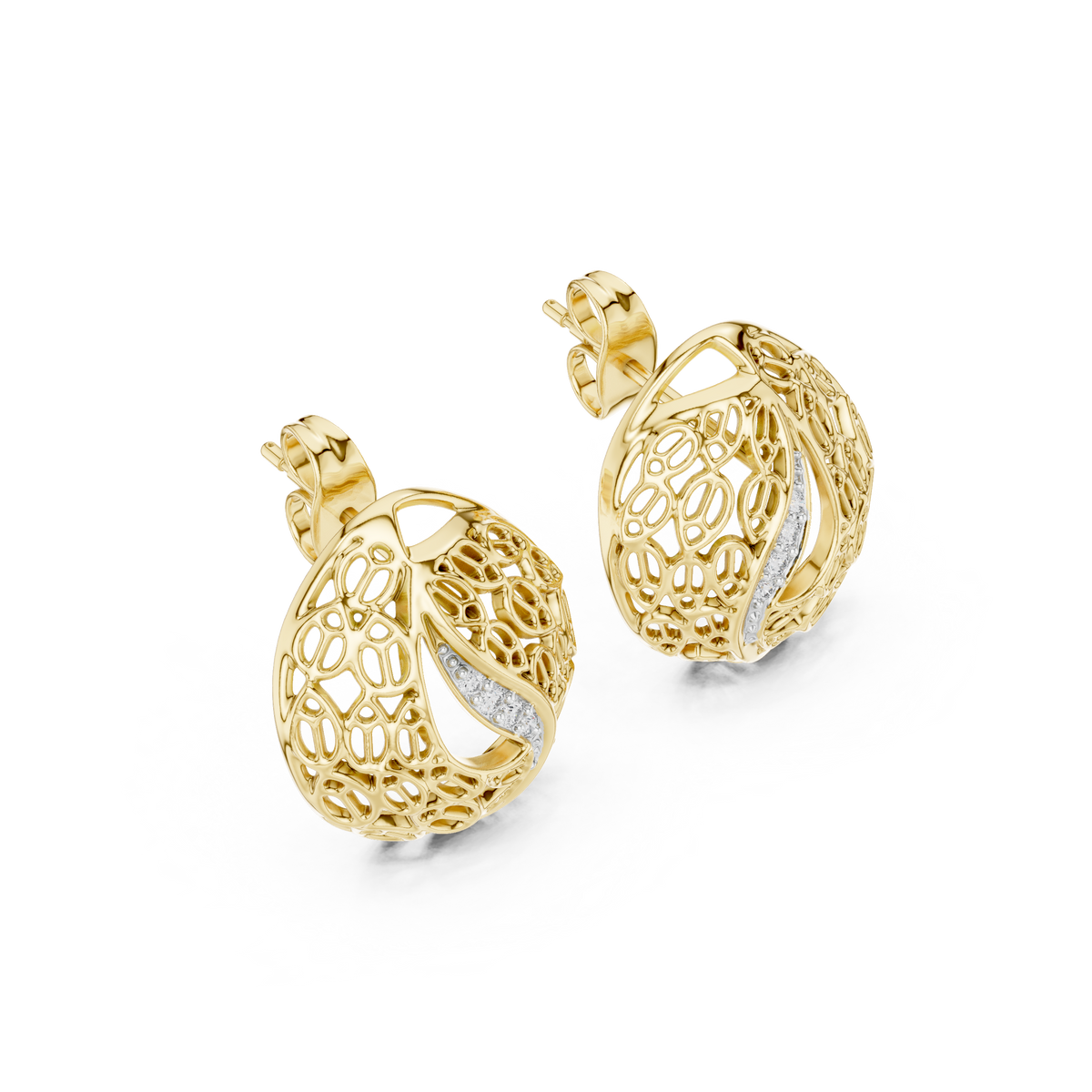 Coralle Lace Texture Curved Pavé Lab Grown Diamond Earrings