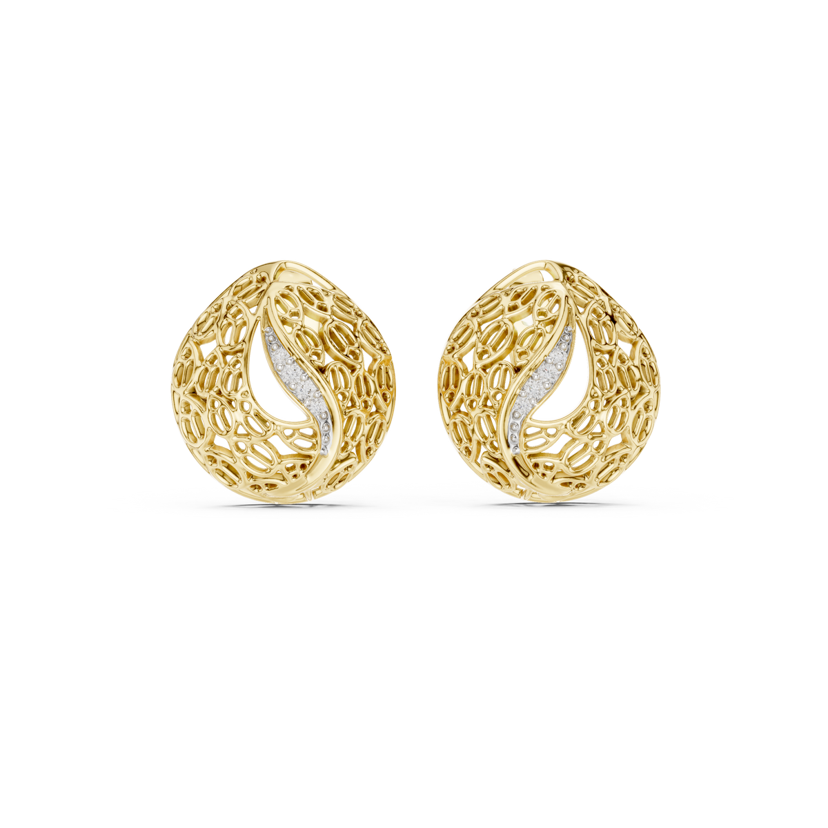 Coralle Lace Texture Curved Pavé Lab Grown Diamond Earrings