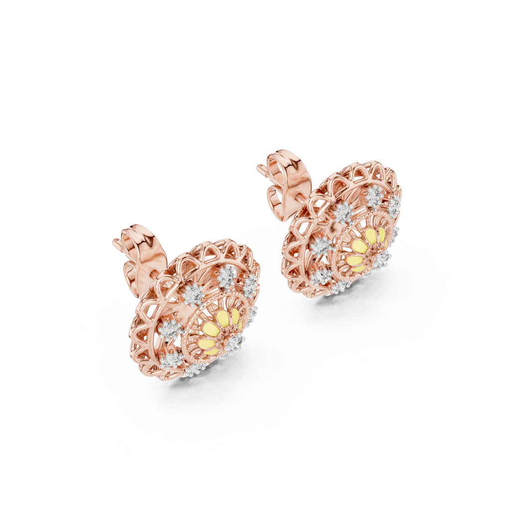 Funkelnde Diamant-Gold-Creolen | Ohrringe mit Blumenmuster