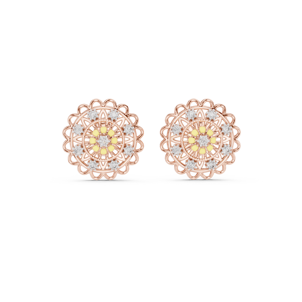 Funkelnde Diamant-Gold-Creolen | Ohrringe mit Blumenmuster