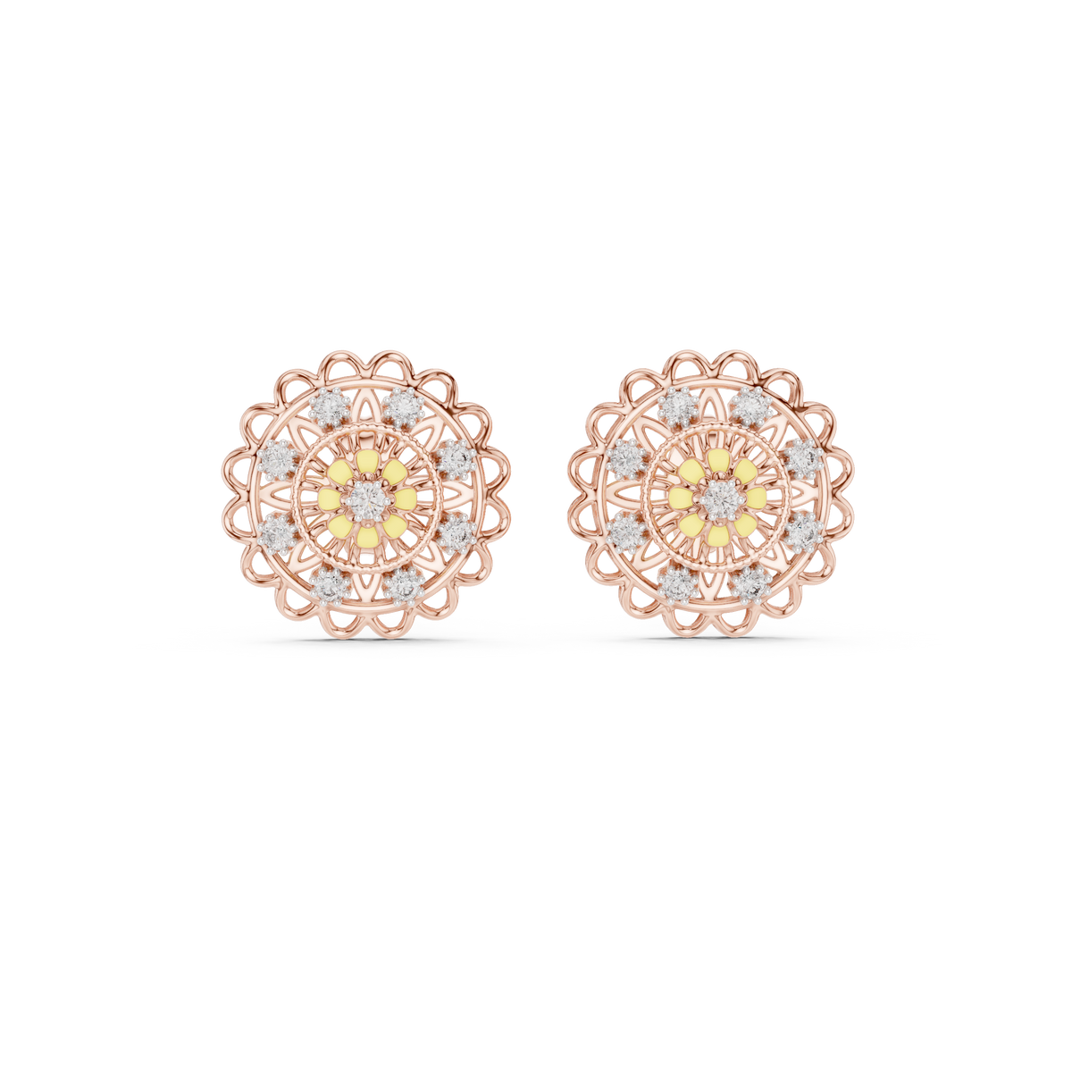Rangelle Scalloped Filigree Enamel Flower Lab Grown Diamond Earrings