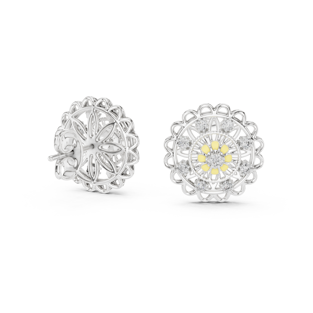 Funkelnde Diamant-Gold-Creolen | Ohrringe mit Blumenmuster