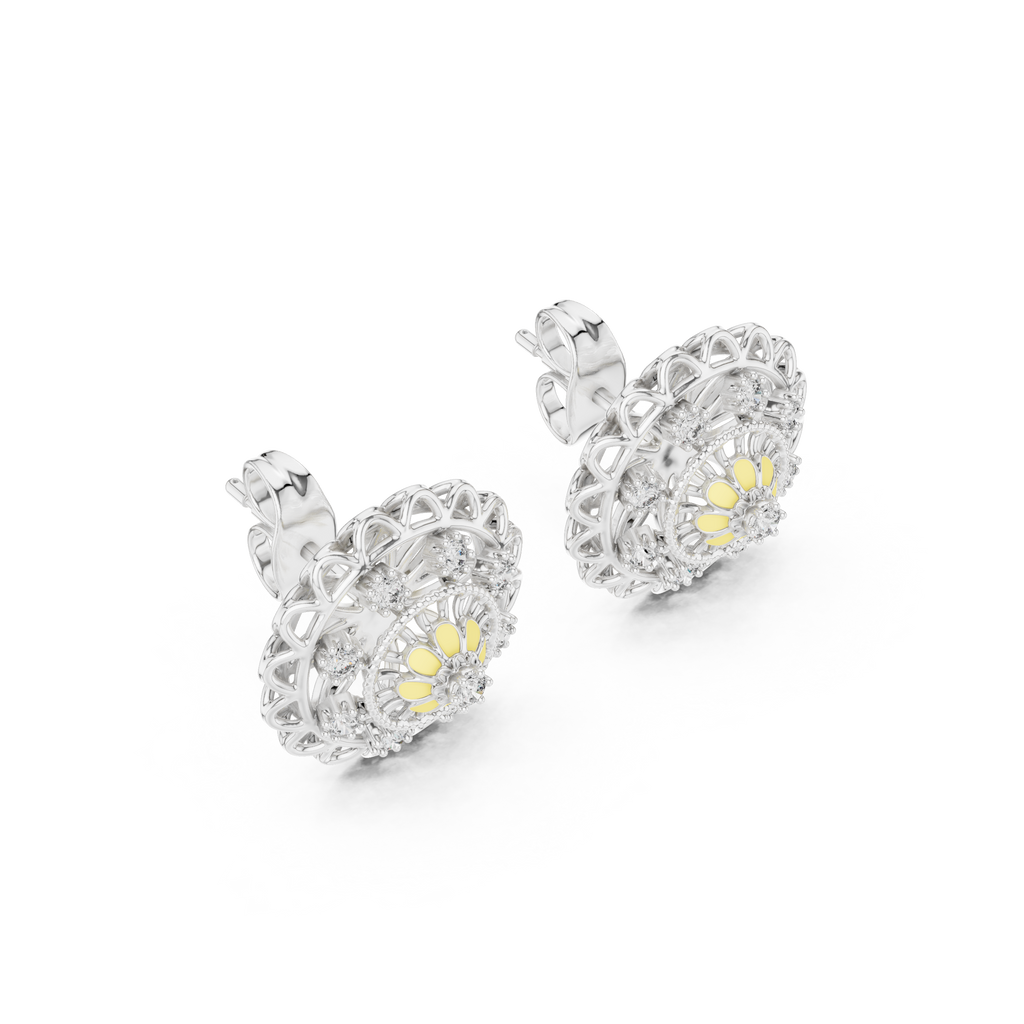 Funkelnde Diamant-Gold-Creolen | Ohrringe mit Blumenmuster