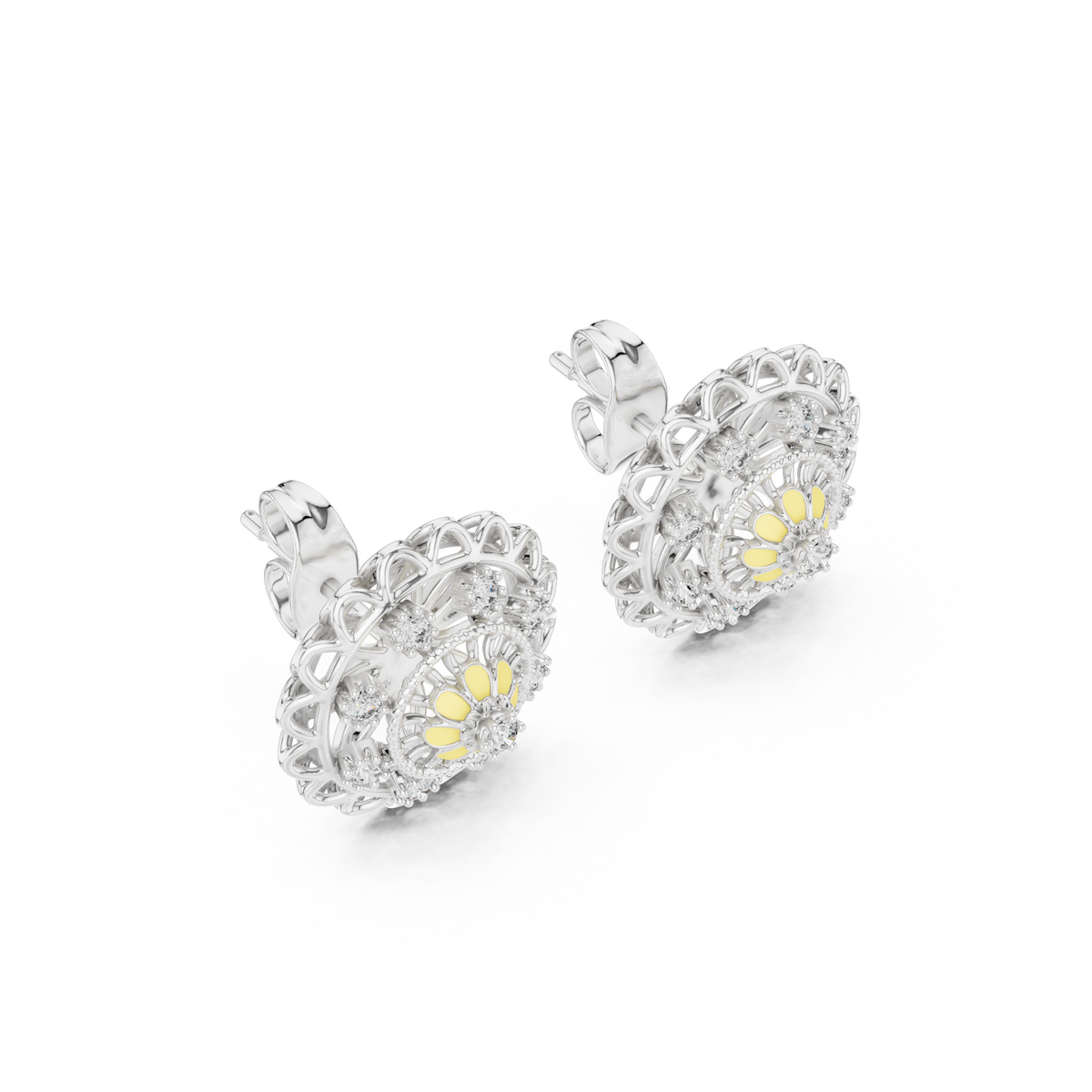 Funkelnde Diamant-Gold-Creolen | Ohrringe mit Blumenmuster