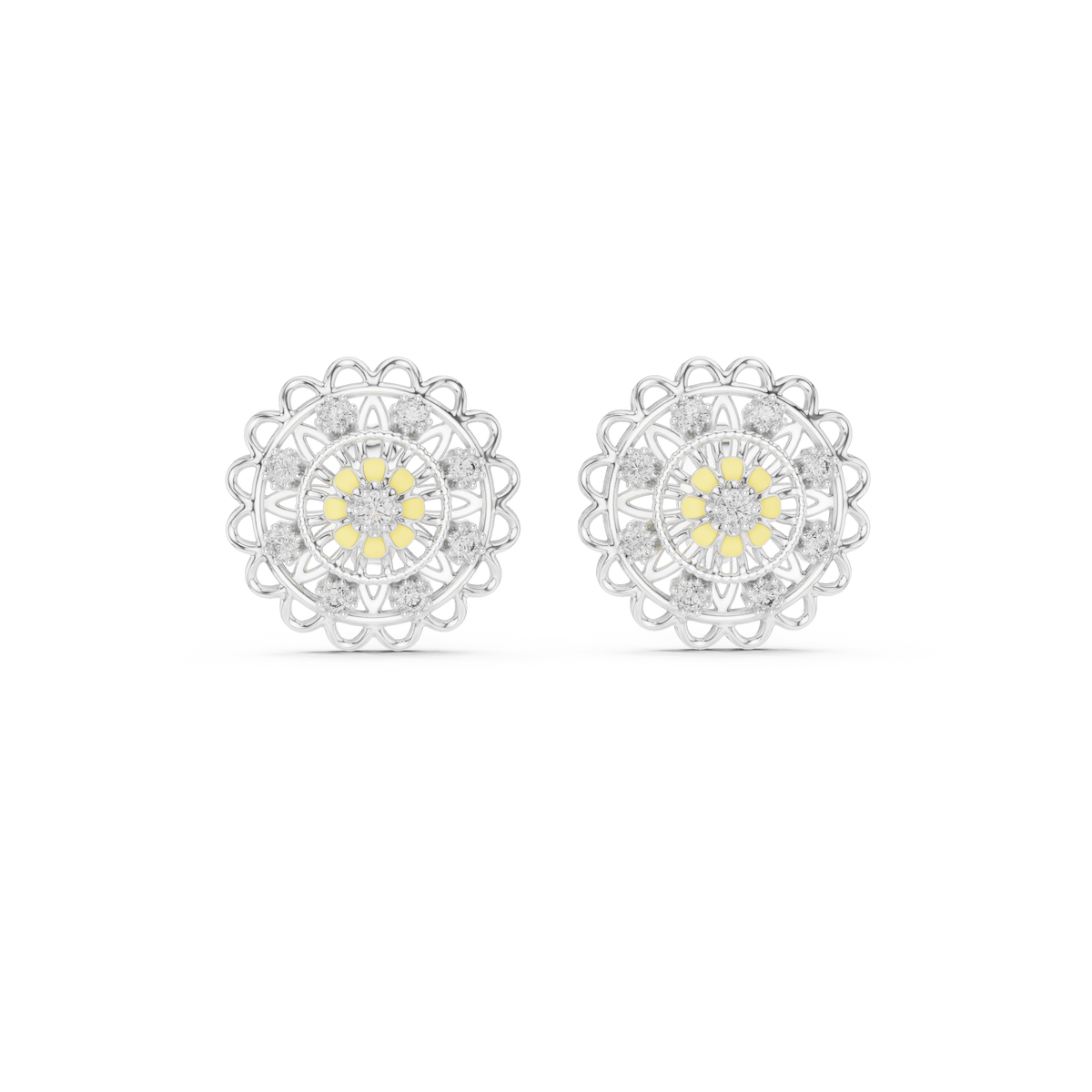 Rangelle Scalloped Filigree Enamel Flower Lab Grown Diamond Earrings