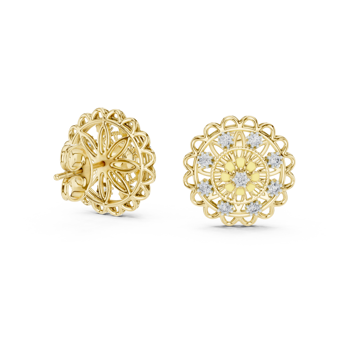 Funkelnde Diamant-Gold-Creolen | Ohrringe mit Blumenmuster