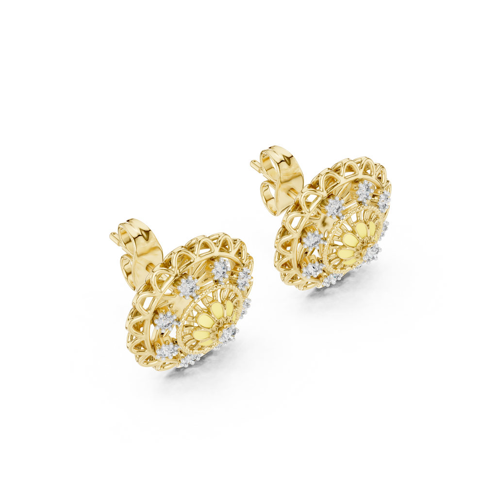 Funkelnde Diamant-Gold-Creolen | Ohrringe mit Blumenmuster