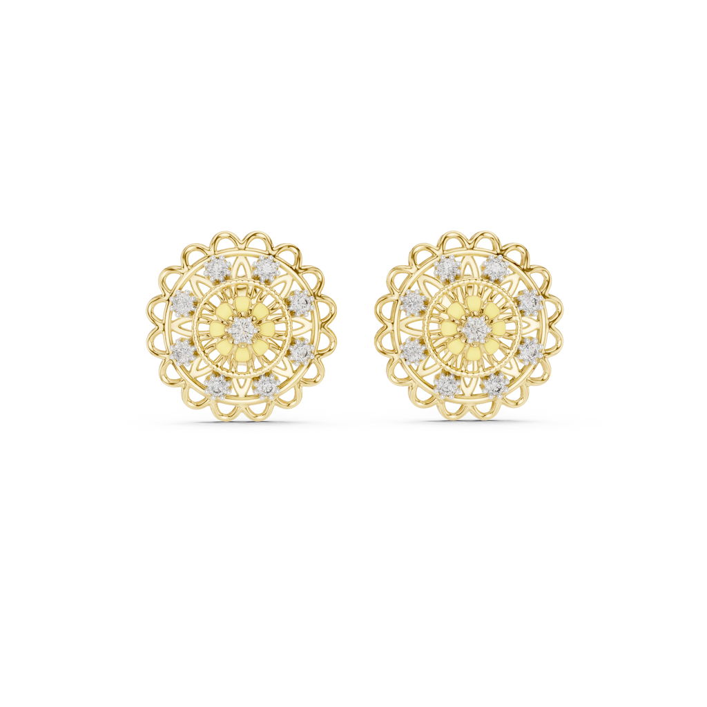 Funkelnde Diamant-Gold-Creolen | Ohrringe mit Blumenmuster