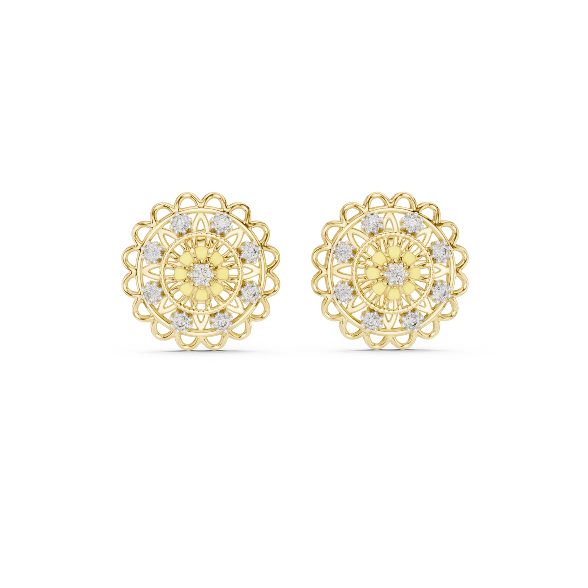 Rangelle Scalloped Filigree Enamel Flower Lab Grown Diamond Earrings