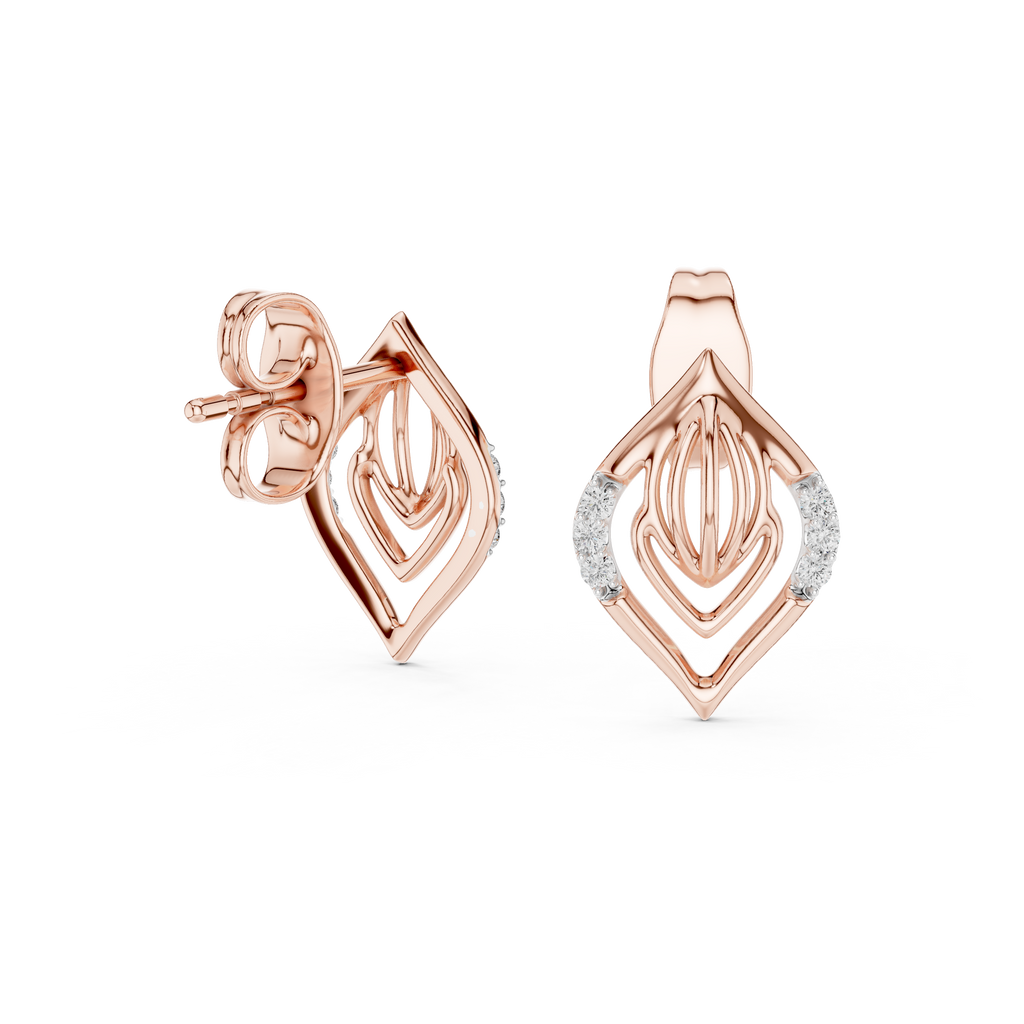 Kalikelle Nested Leaf and Ribbed Bud Accent Lab Grown Diamond Earrings