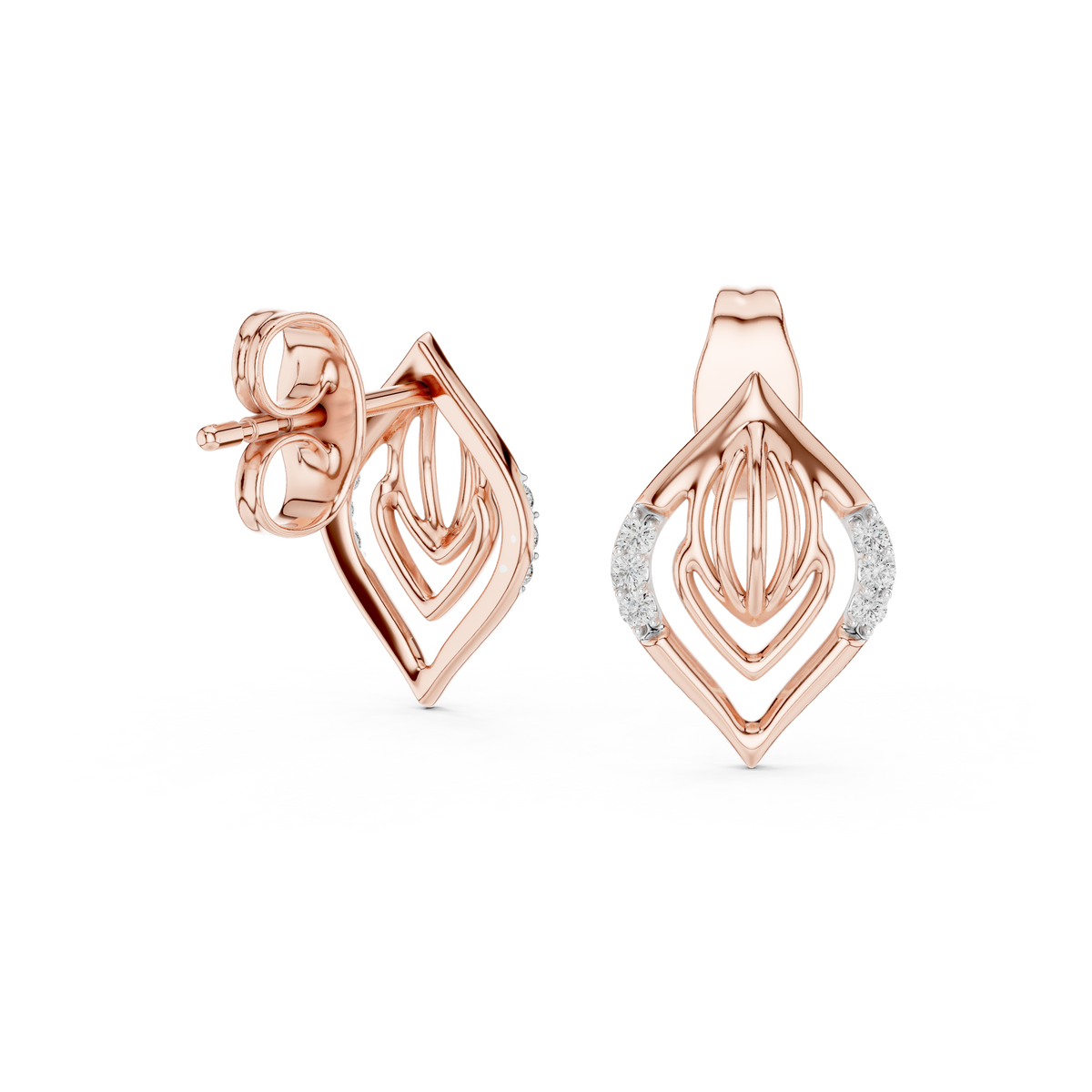 Kalikelle Nested Leaf and Ribbed Bud Accent Lab Grown Diamond Earrings