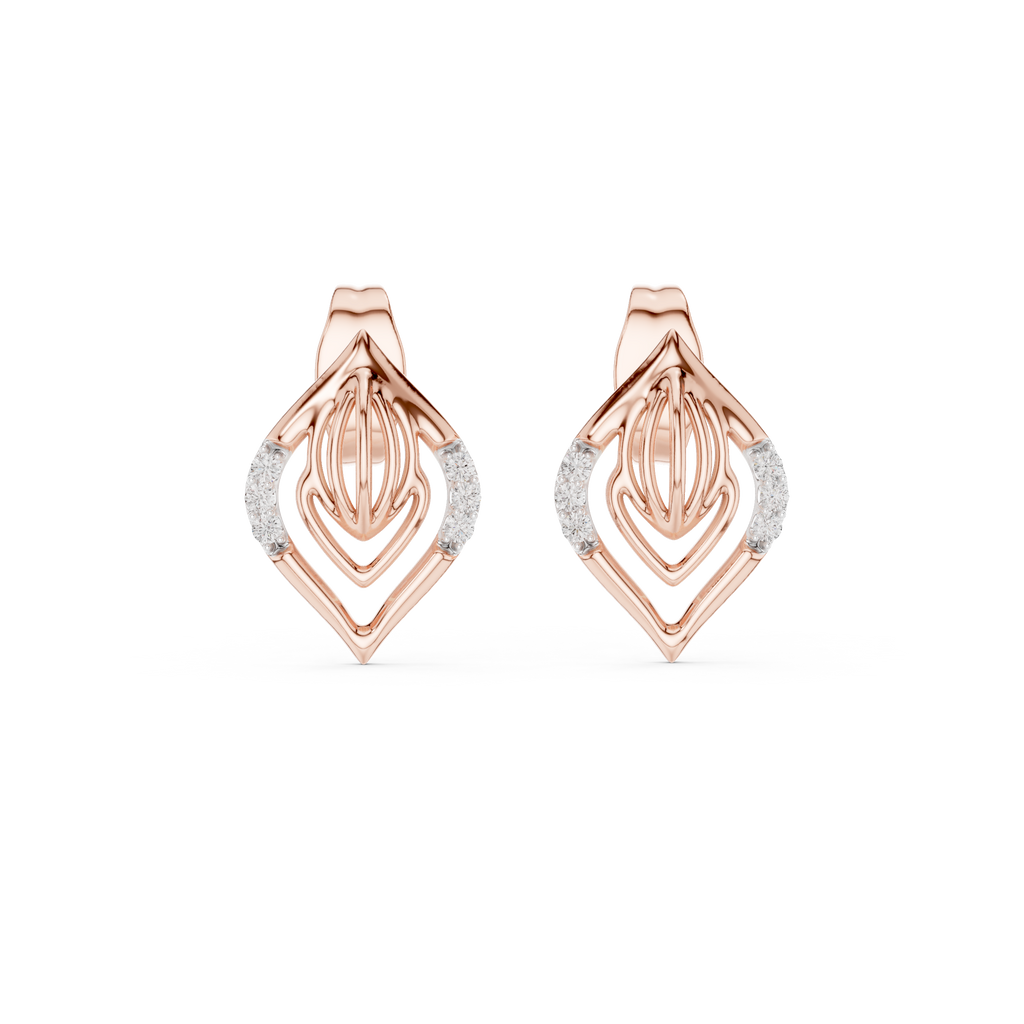 Kalikelle Nested Leaf and Ribbed Bud Accent Lab Grown Diamond Earrings