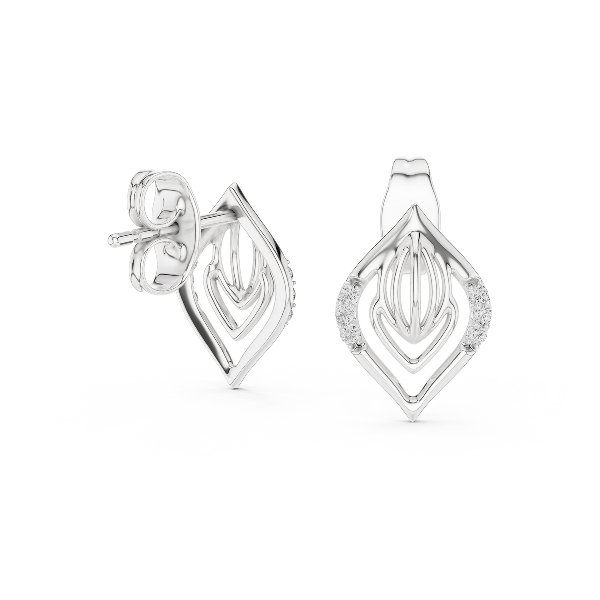 Kalikelle Nested Leaf and Ribbed Bud Accent Lab Grown Diamond Earrings