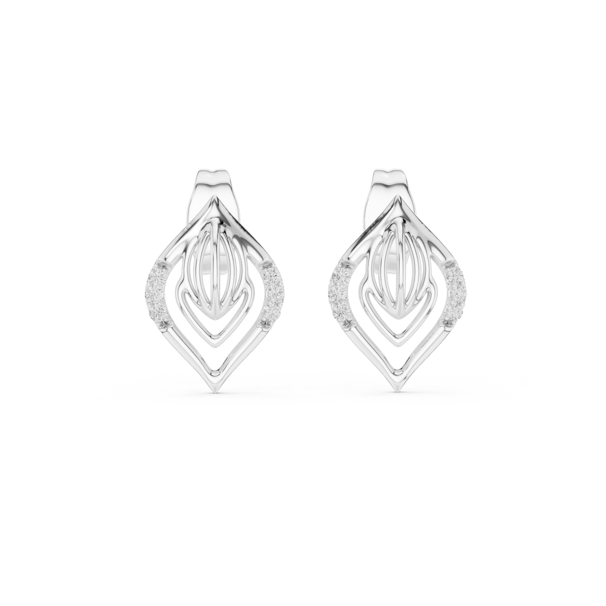 Kalikelle Nested Leaf and Ribbed Bud Accent Lab Grown Diamond Earrings