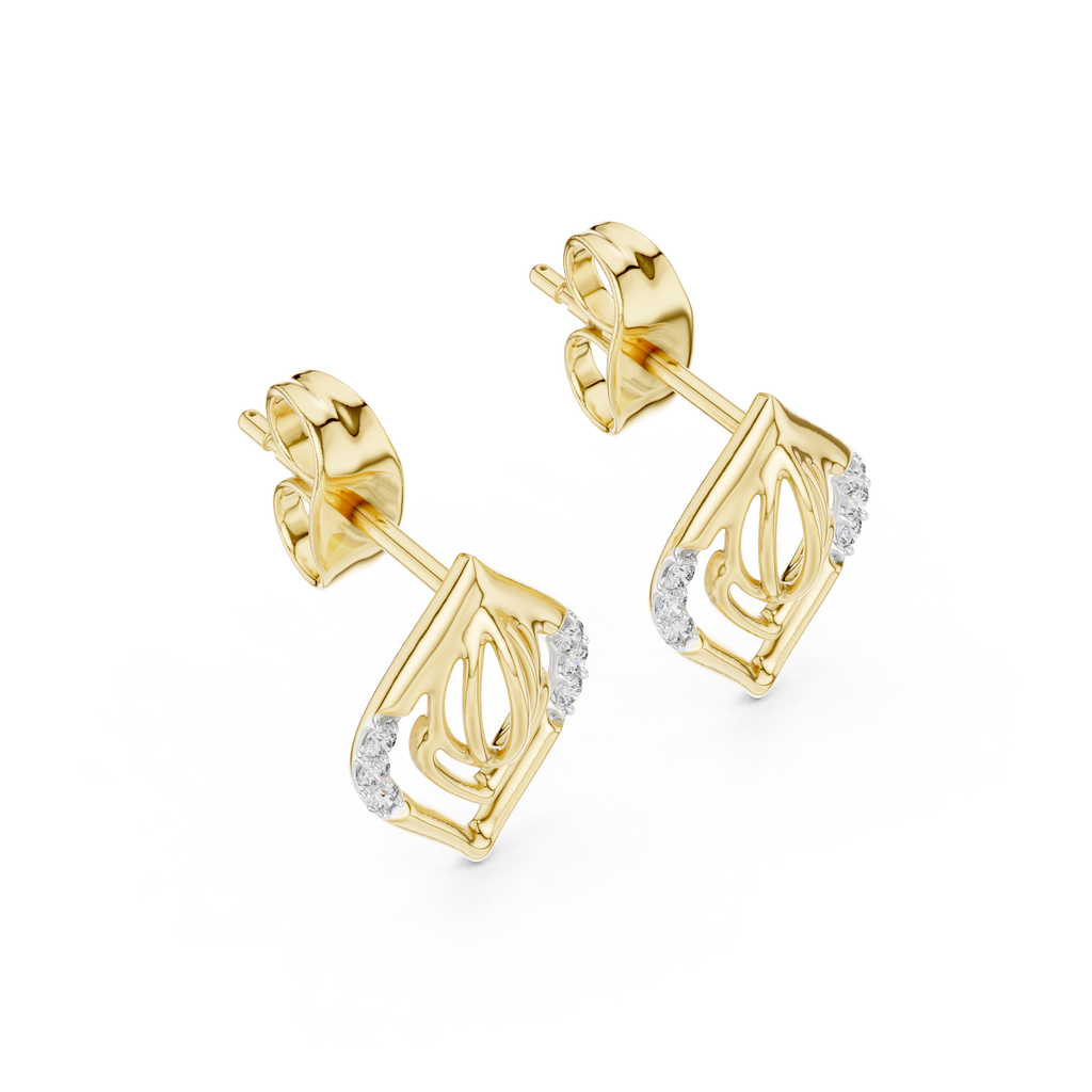 Kalikelle Nested Leaf and Ribbed Bud Accent Lab Grown Diamond Earrings