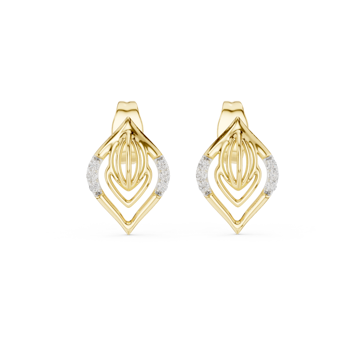 Kalikelle Nested Leaf and Ribbed Bud Accent Lab Grown Diamond Earrings