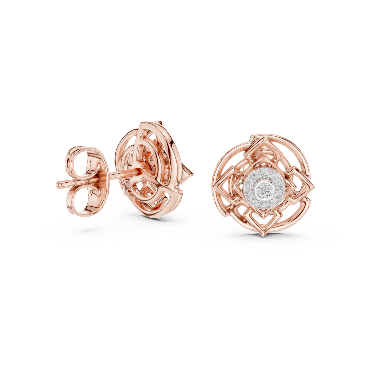 Jaalelle Interlaced Lattice Medallion Halo Lab Grown Diamond Earrings