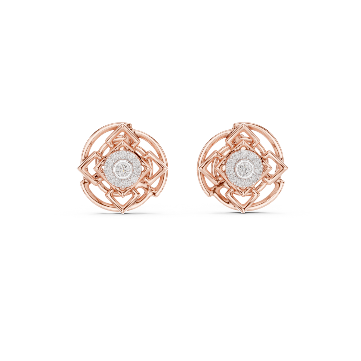 Jaalelle Interlaced Lattice Medallion Halo Lab Grown Diamond Earrings