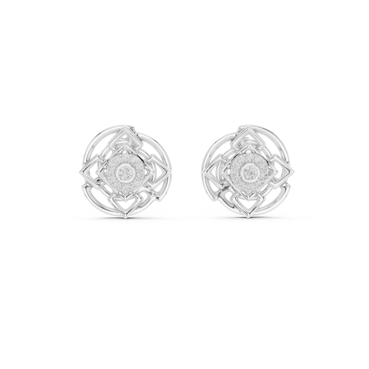 Jaalelle Interlaced Lattice Medallion Halo Lab Grown Diamond Earrings