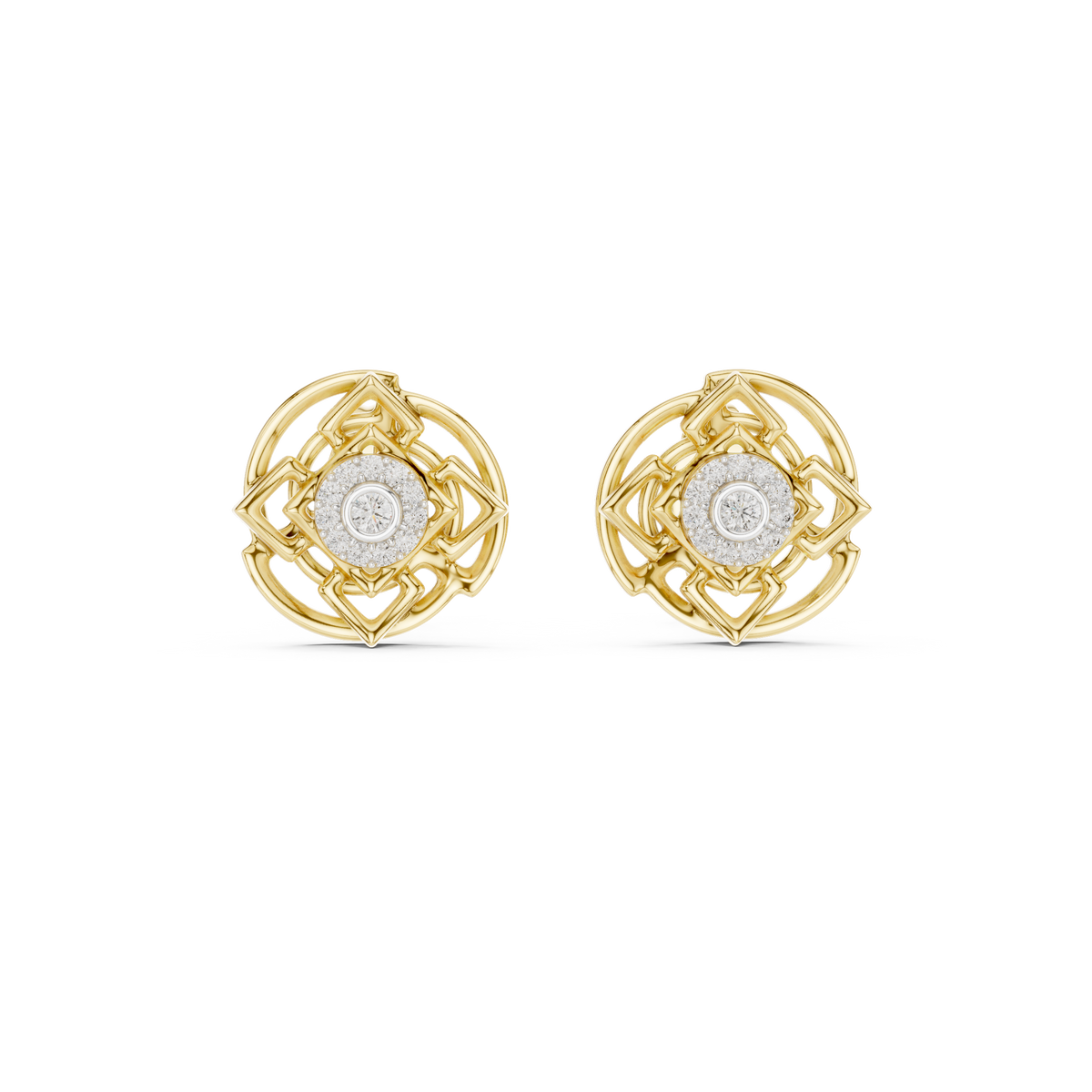 Jaalelle Interlaced Lattice Medallion Halo Lab Grown Diamond Earrings