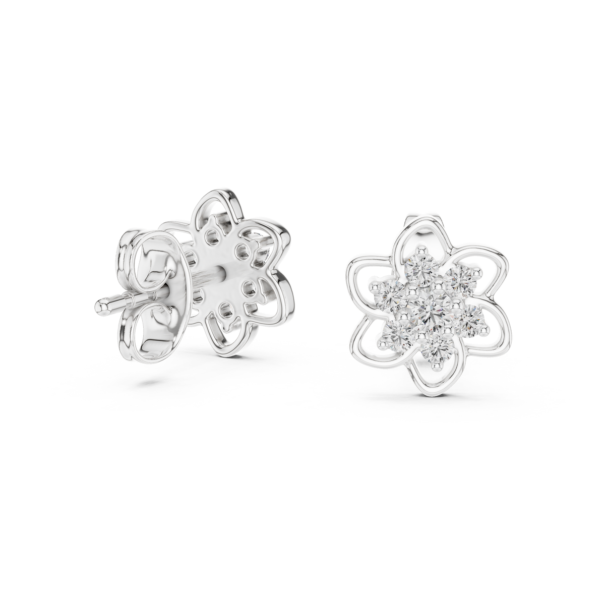 Jasmelle Open Petal Seven Stone Cluster Lab Grown Diamond Earrings