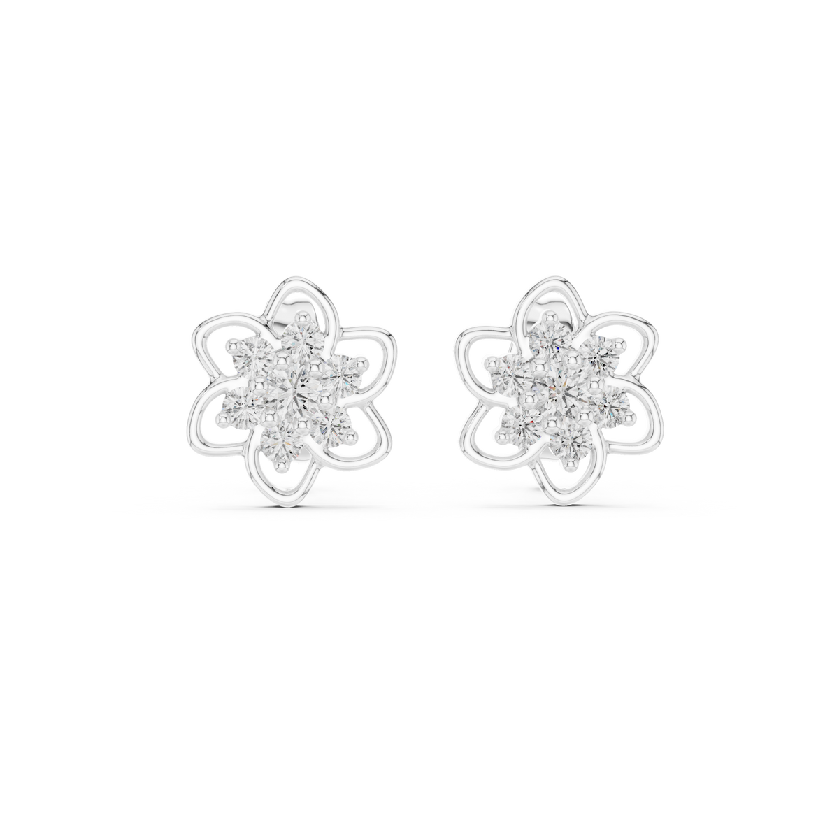 Jasmelle Open Petal Seven Stone Cluster Lab Grown Diamond Earrings