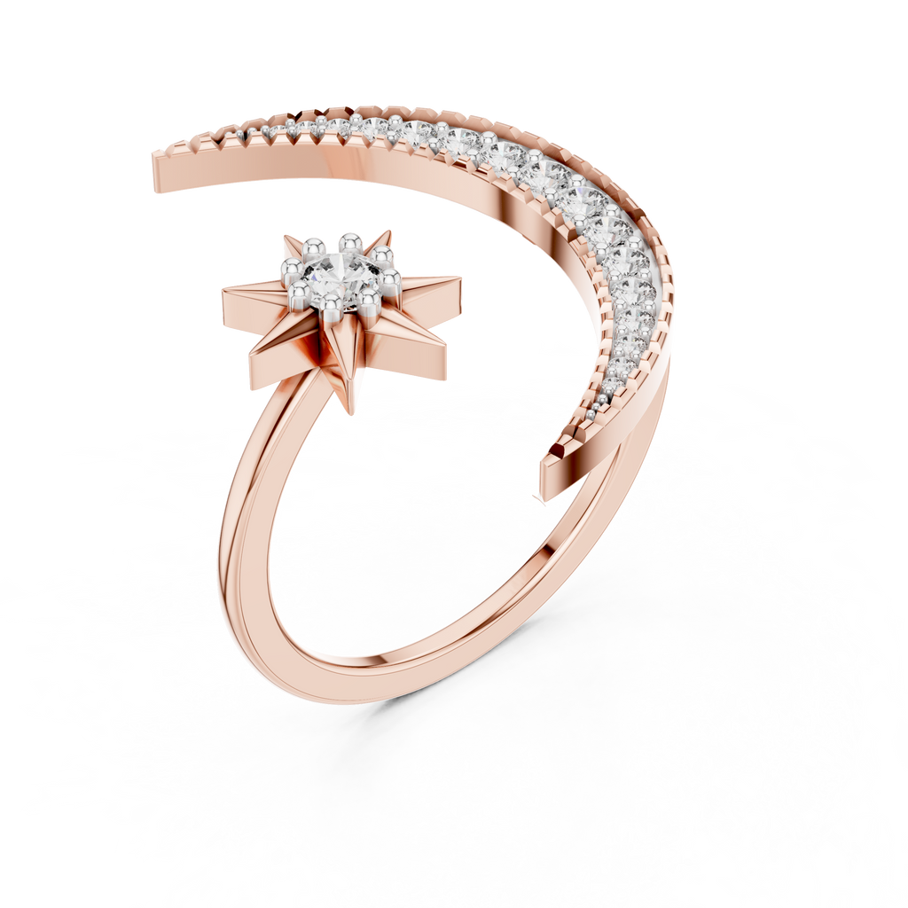 Selenara Crescent Moon & Star Open Lab Grown Diamond Ring