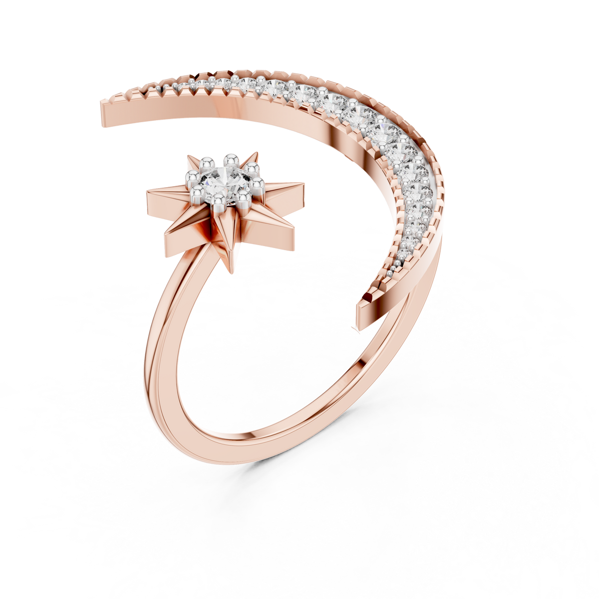 Selenara Crescent Moon & Star Open Lab Grown Diamond Ring