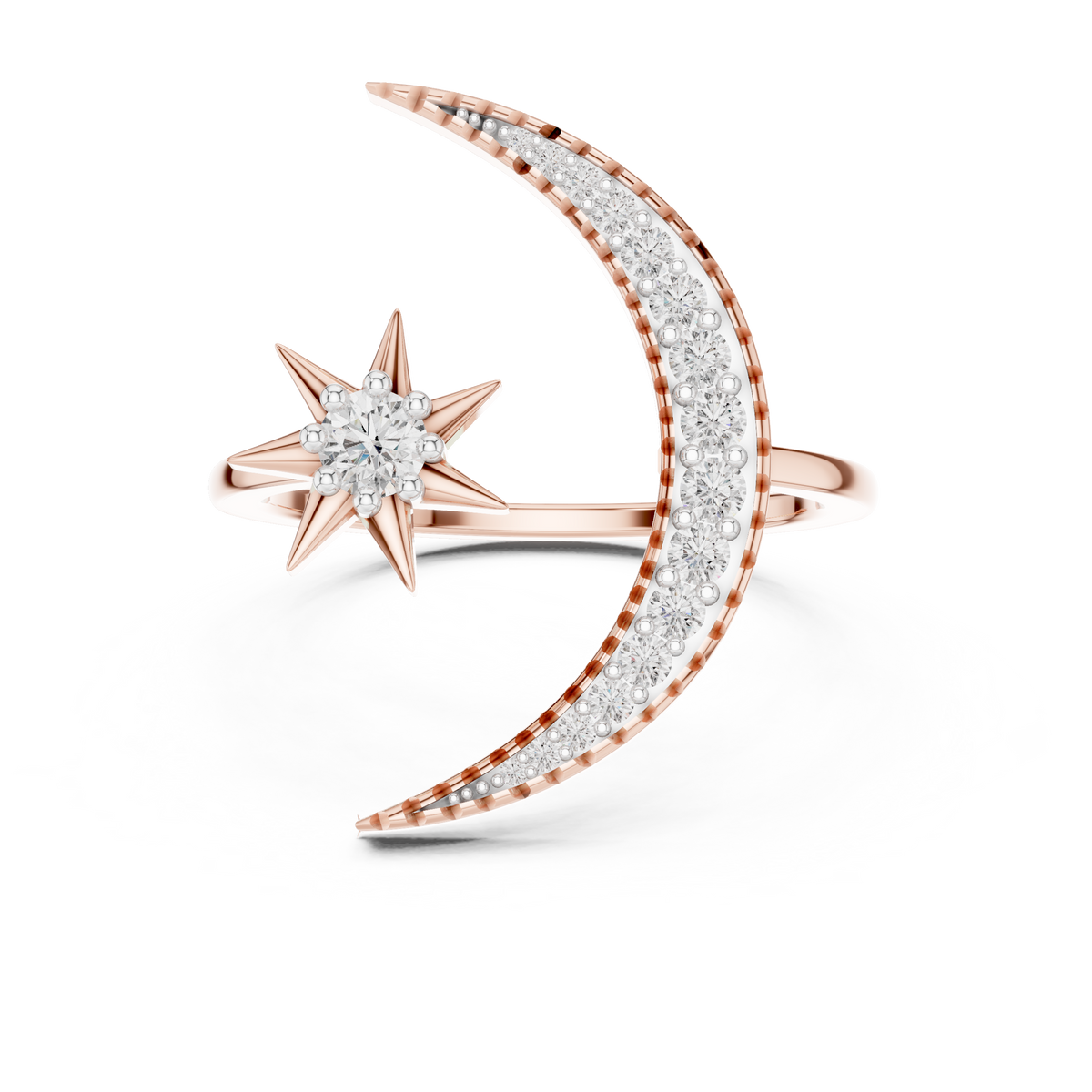 Selenara Crescent Moon & Star Open Lab Grown Diamond Ring