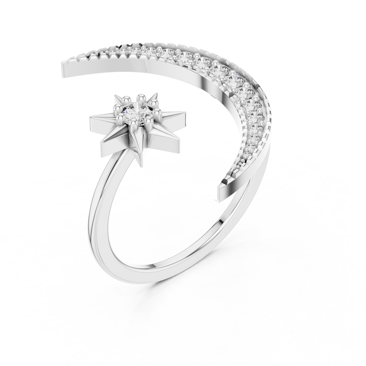Selenara Crescent Moon & Star Open Lab Grown Diamond Ring