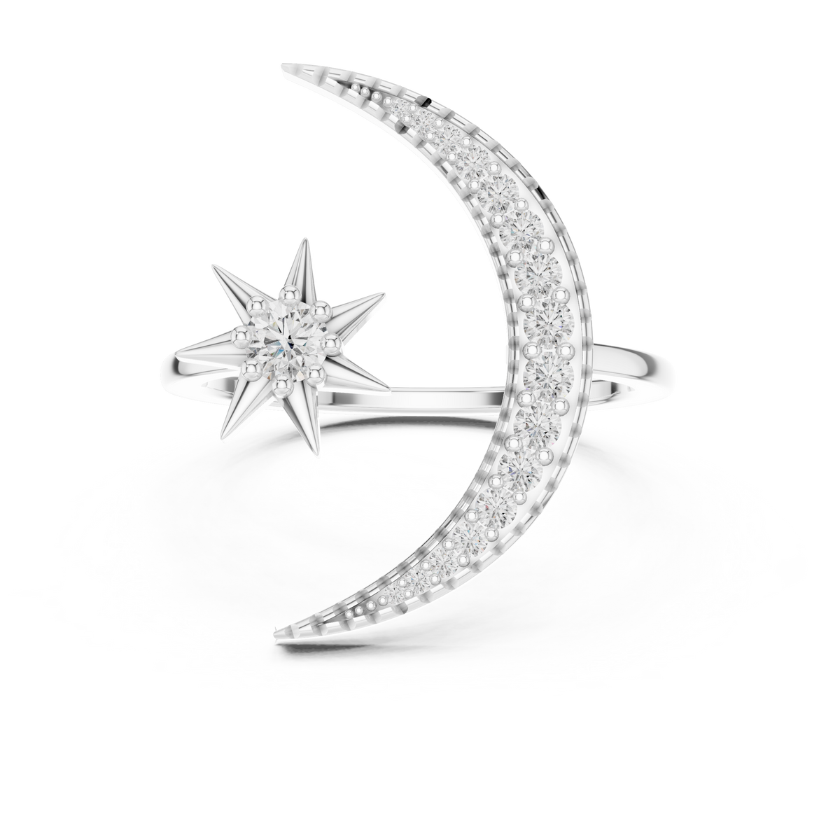 Selenara Crescent Moon & Star Open Lab Grown Diamond Ring