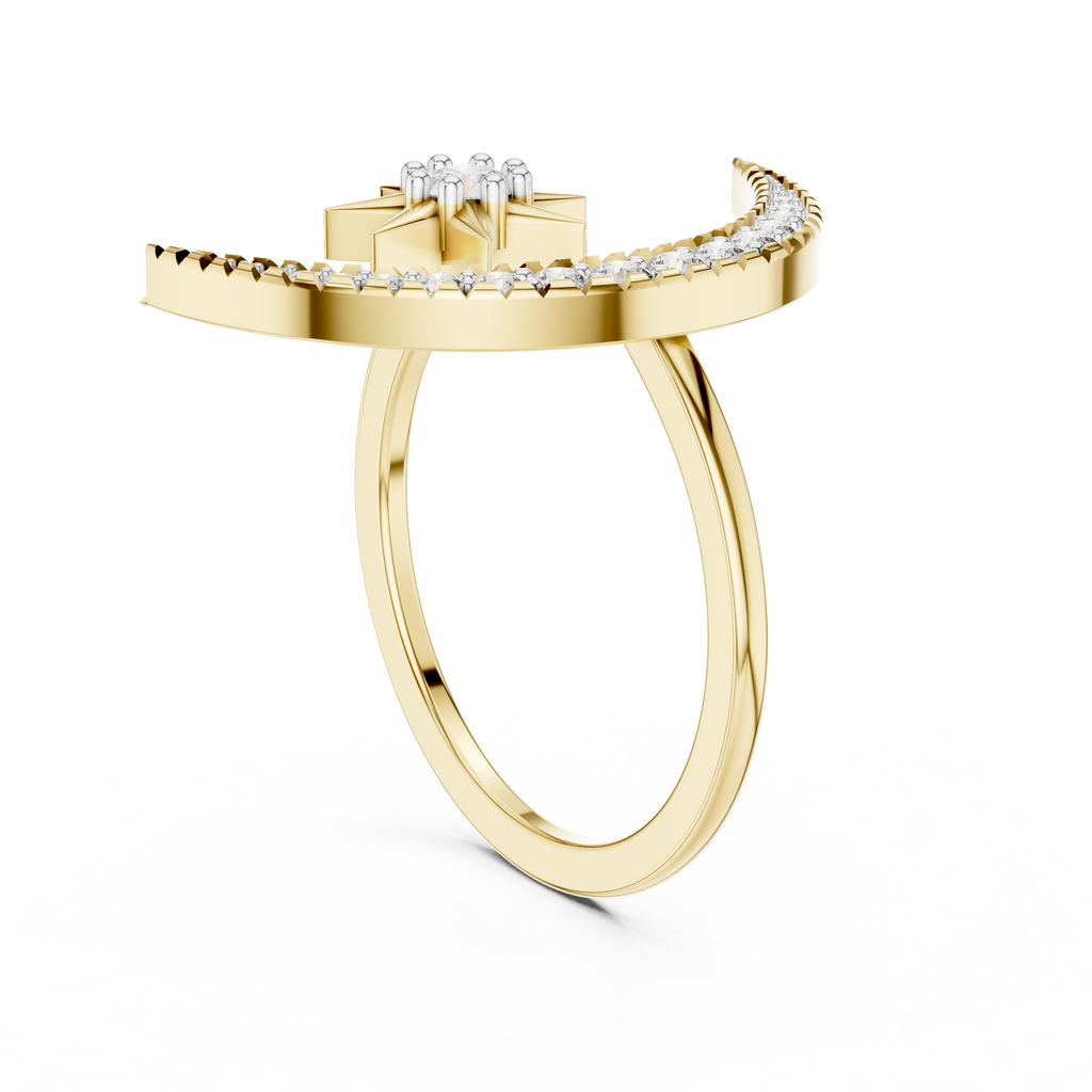 Selenara Crescent Moon & Star Open Lab Grown Diamond Ring