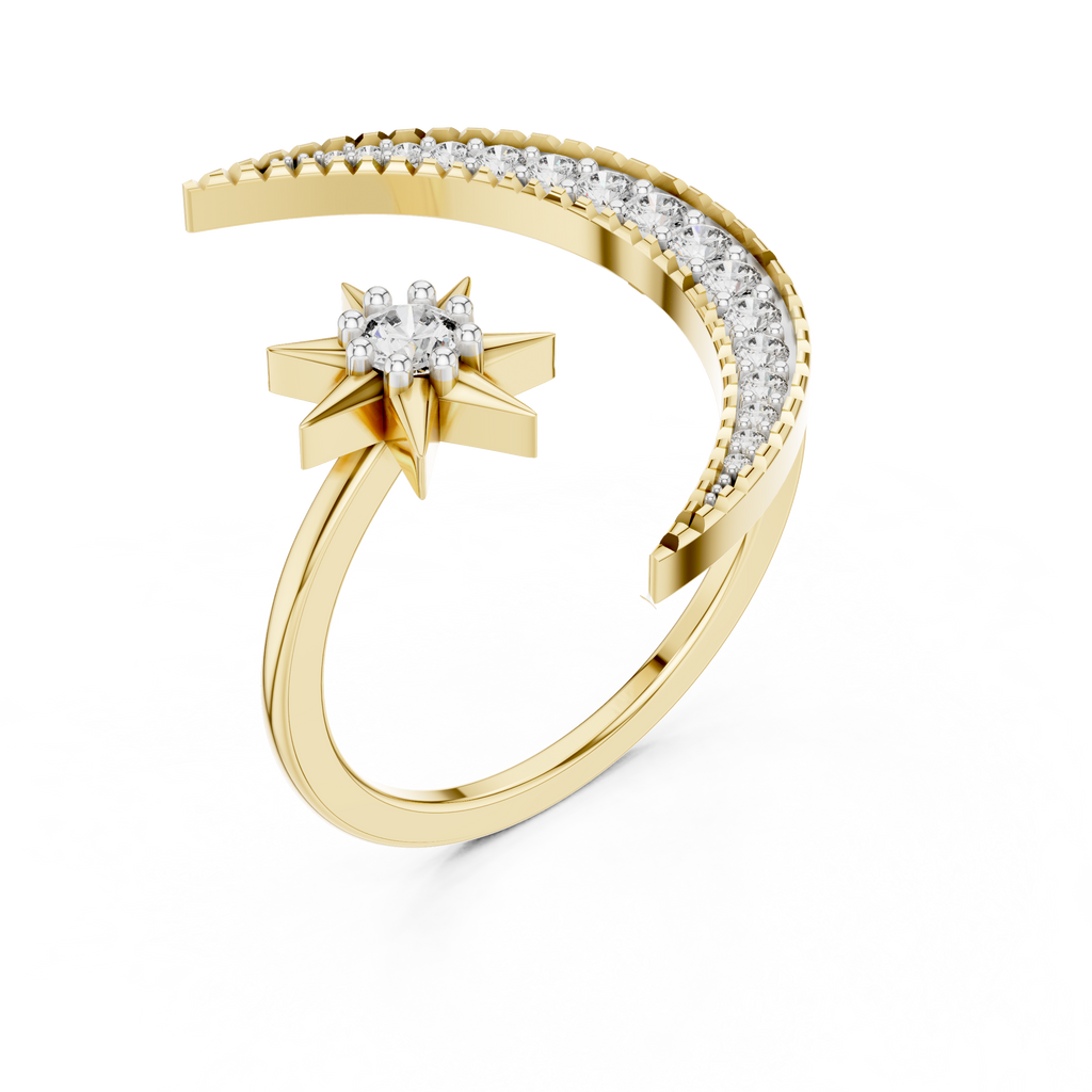 Selenara Crescent Moon & Star Open Lab Grown Diamond Ring