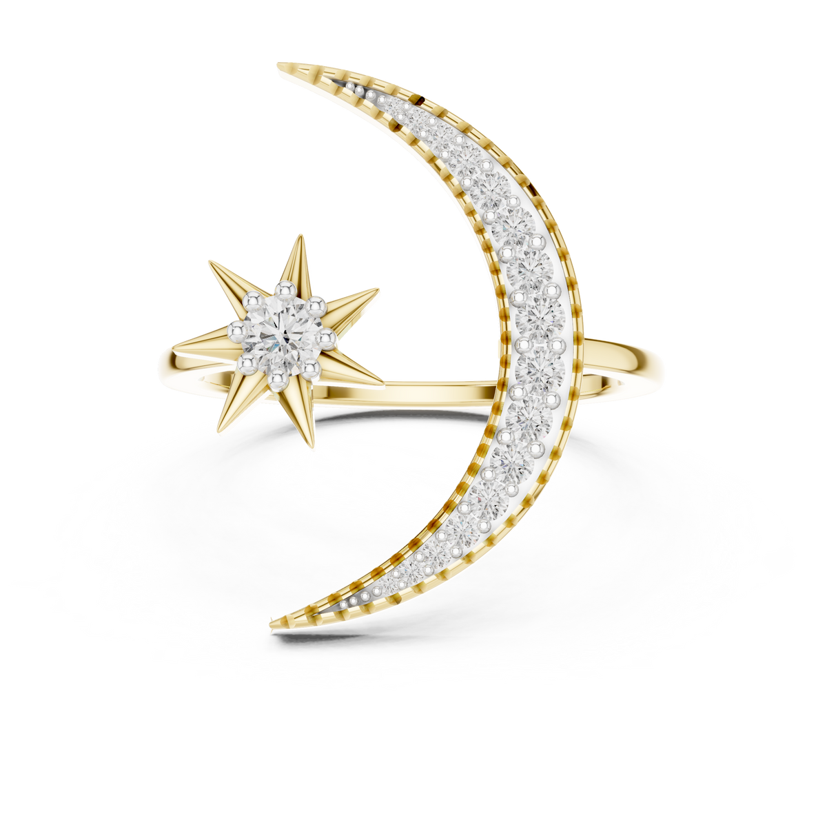 Selenara Crescent Moon & Star Open Lab Grown Diamond Ring