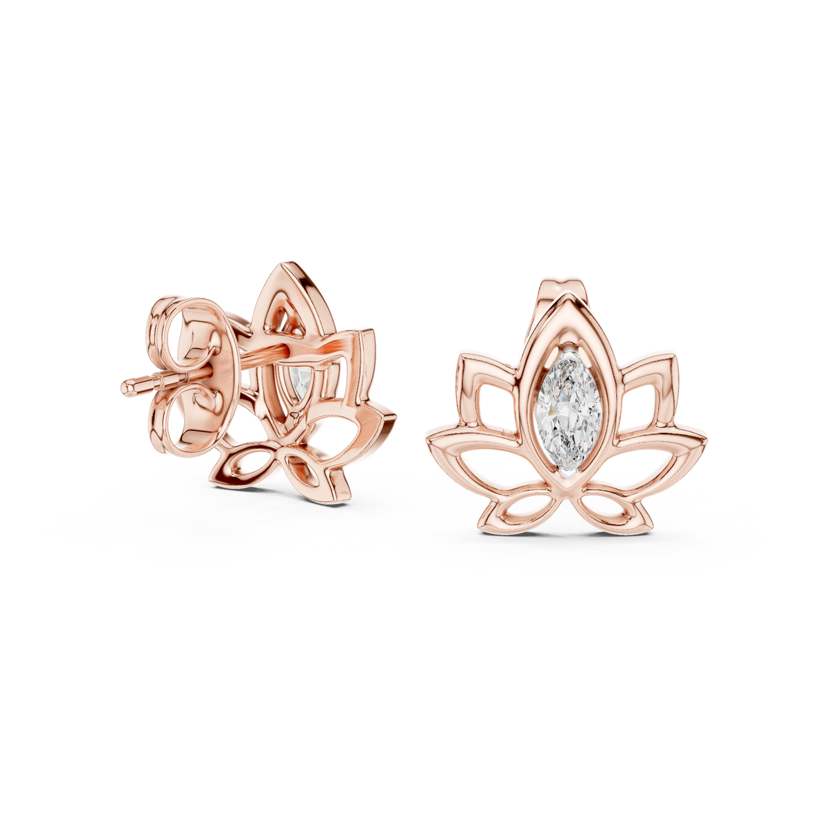 Padmelle Open Lotus Marquise Solitaire Lab Grown Diamond Earrings