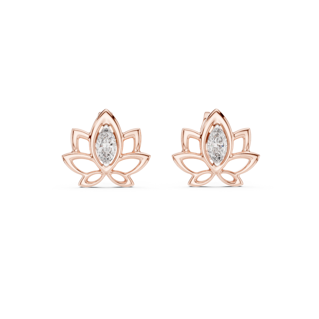 Padmelle Open Lotus Marquise Solitaire Lab Grown Diamond Earrings